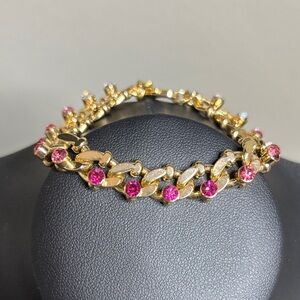 Inc Elegant Gold Bracelet with Vibrant Pink Rhinestones
